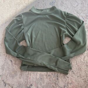 Boohoo Olive Ribbed Mock Neck Long Sleeve Top